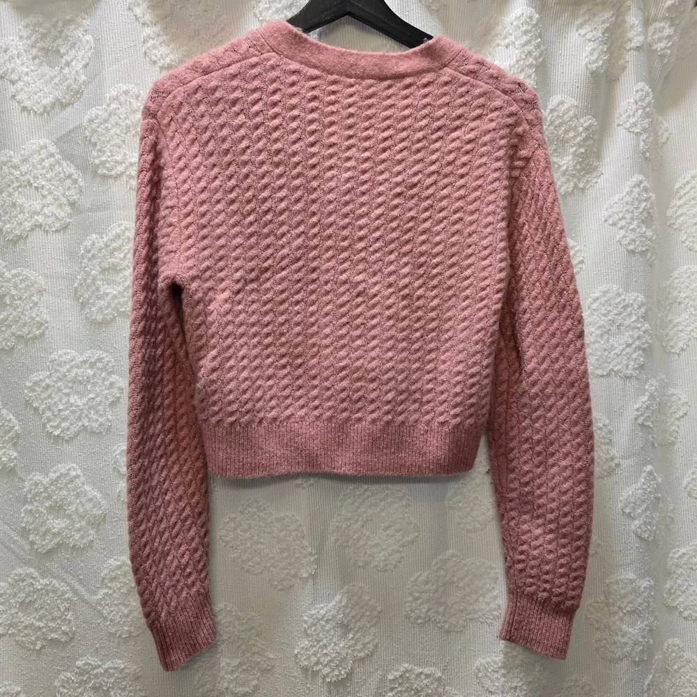 JCrew Crewcuts Girls Pink Merino Alpaca Cropped Cardigan Rhinestone Bow XL 12-13
